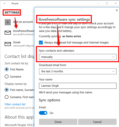 set sync settings