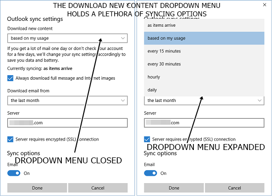 sync settings dialog