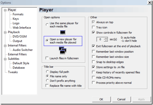 Media Player Classic Multiple Instance Menu