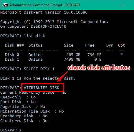 check disk attributes