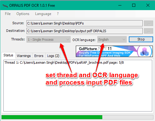 set threads and process input PDF files