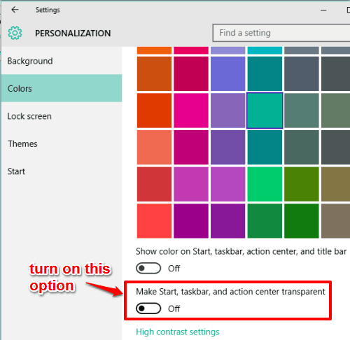 turn on Make start transparent option