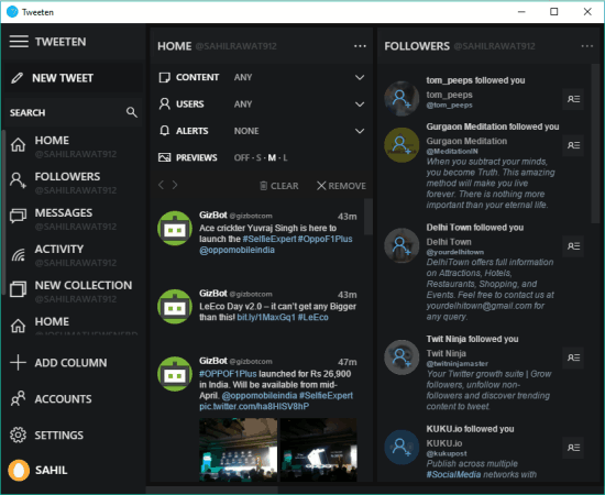 Tweeten- interface