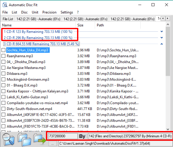 arrange files to use minimum number of CDs or flash drives