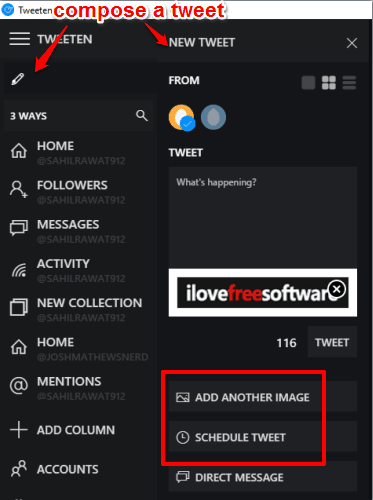 compose a tweet or schedule a tweet