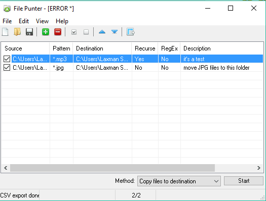 create patterns to move or copy files of same types to specified folders