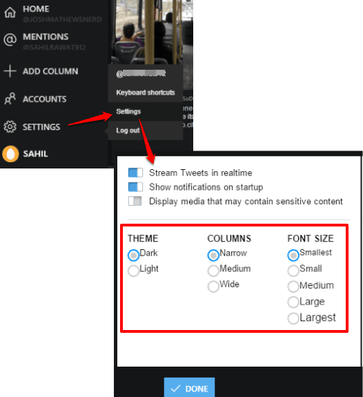 customize settings