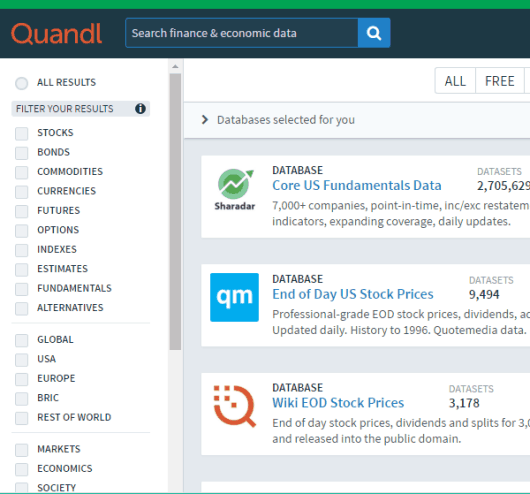 filter the database and get the code for a specific dataset