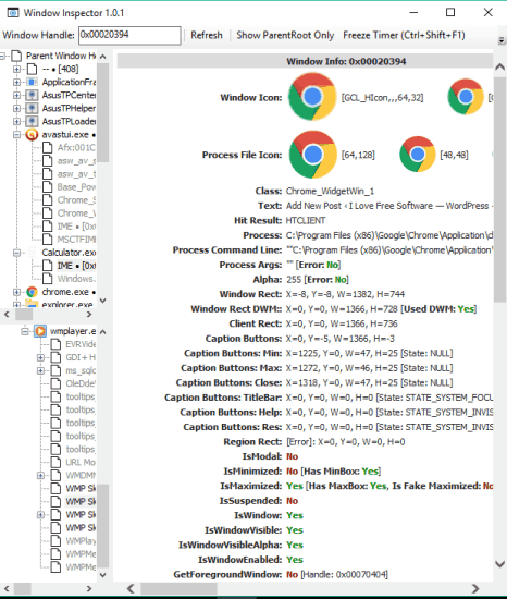 get detailed information for a window