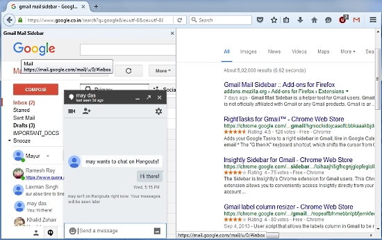 gmail mail sidebar hangouts