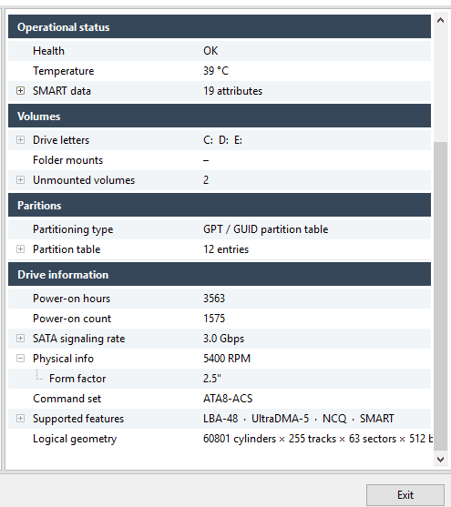 hard disk information