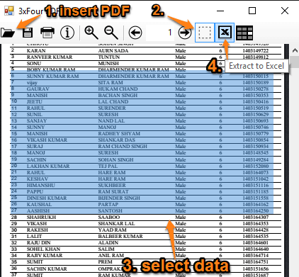 select data and extract it to Excel