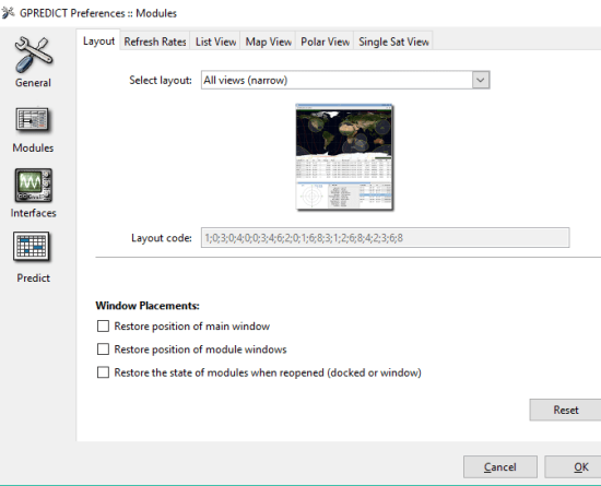 set layout and other settings