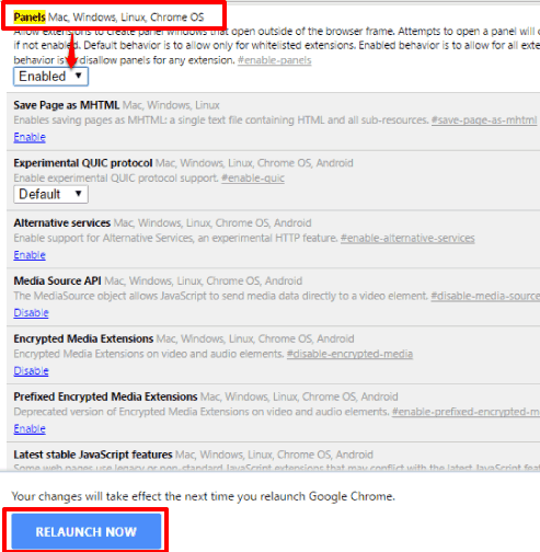 set panels as enabled and restart browser