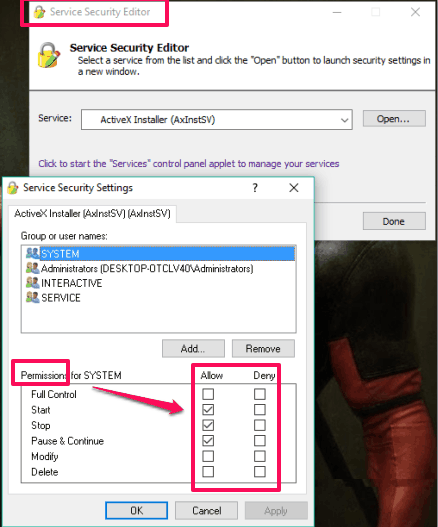 set permissions for any Windows service