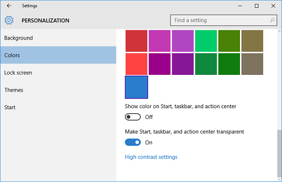 taskbar color settings