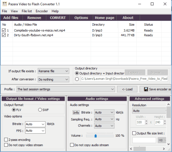 Pazera Video to Flash Converter- interface