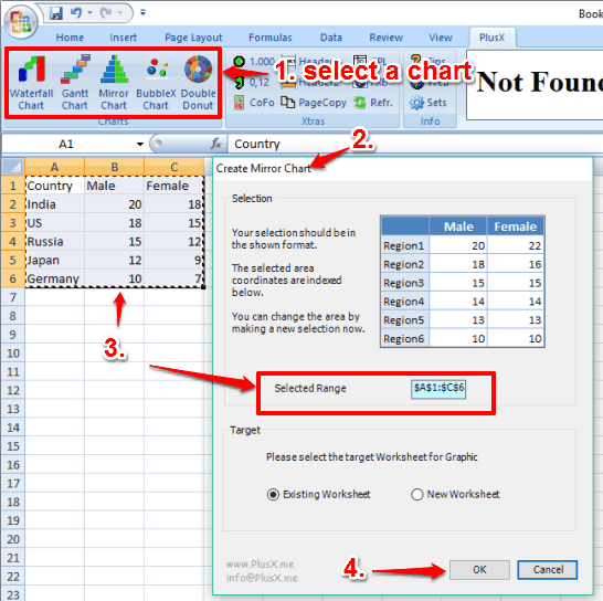 select chart type, rows and columns and generate the graph