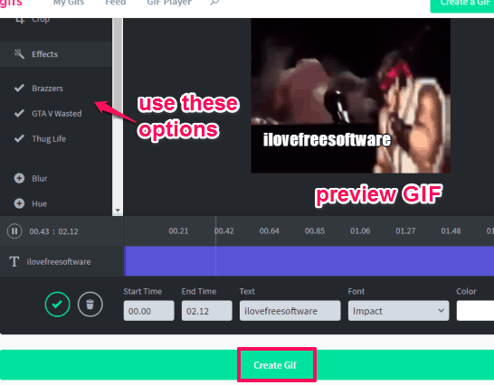 use options and create gif