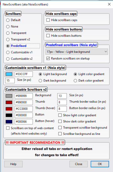 Options window