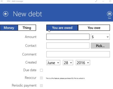 iou debt manager add new