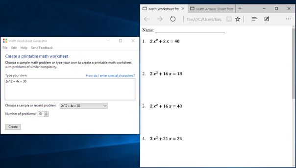 math worksheet generator software windows 10 1