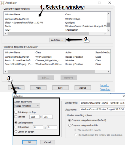 set the size and position of a window