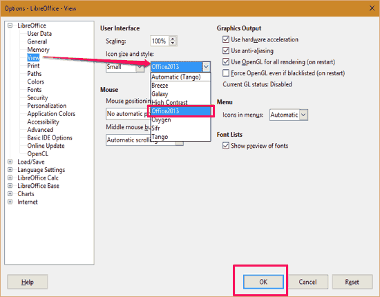 settings office 2013 theme libreoffice