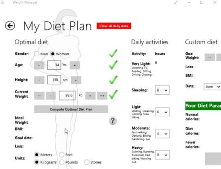 weight manager home interface