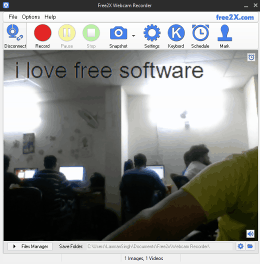 Free2X Webcam Recorder- interface