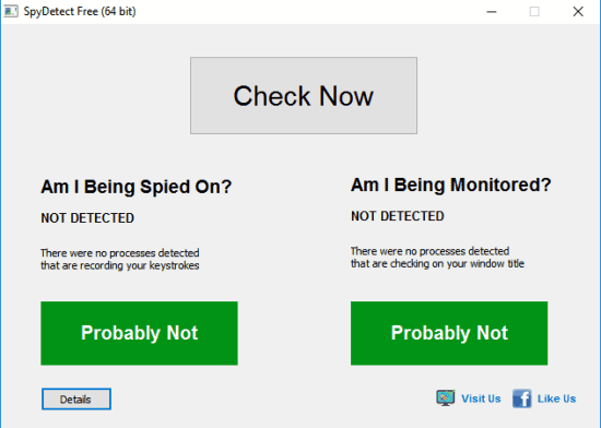 SpyDetect Free- interface and result