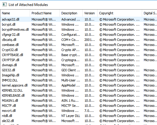 list of attached modules