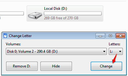 select a letter and change drive letter
