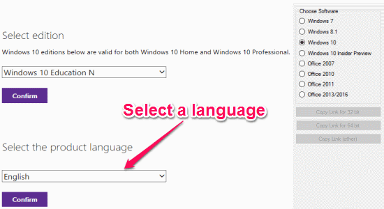 select language