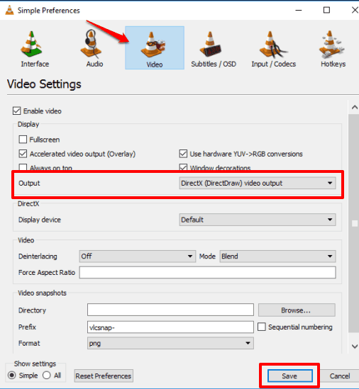 set output preferences