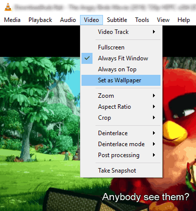 use set as wallpaper option available in video menu