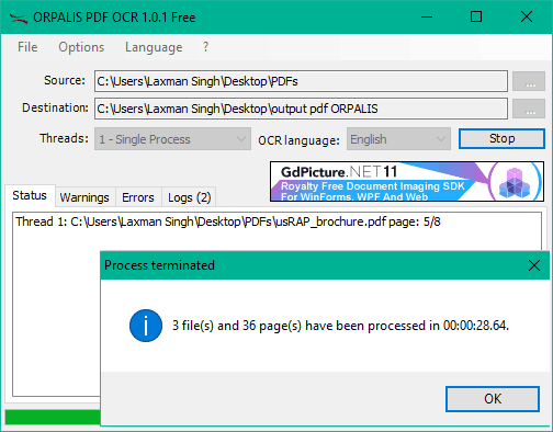 ORPALIS PDF OCR- interface and output