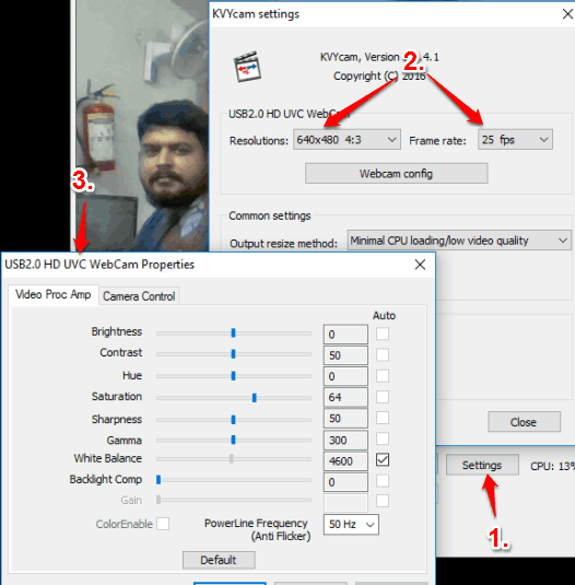 adjust webcam settings