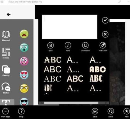 black and white photo editor pro text