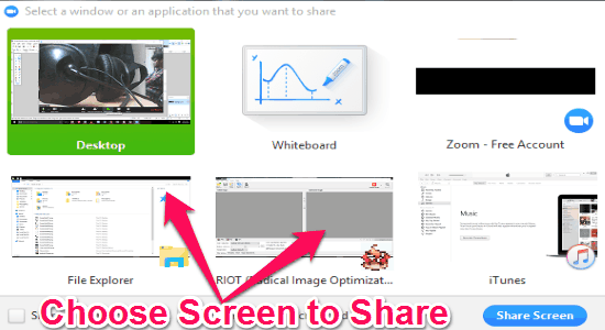 choose a screen to share