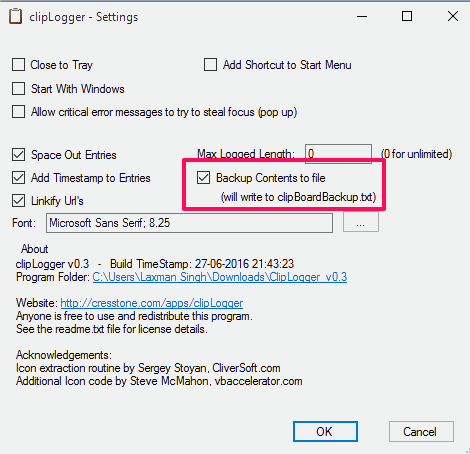 enable backup option