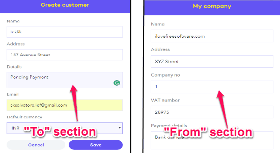 to and from sections