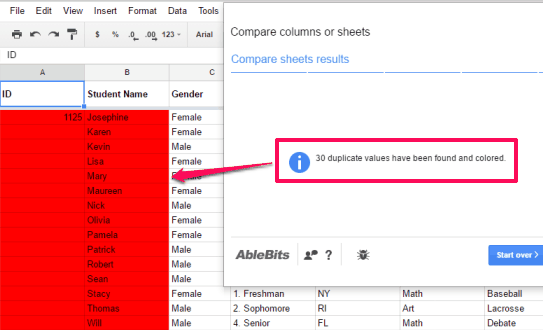 compare sheets result