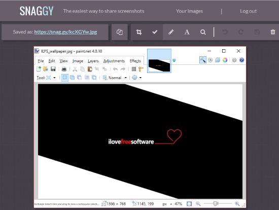 Free web app to share screenshots: Snaggy