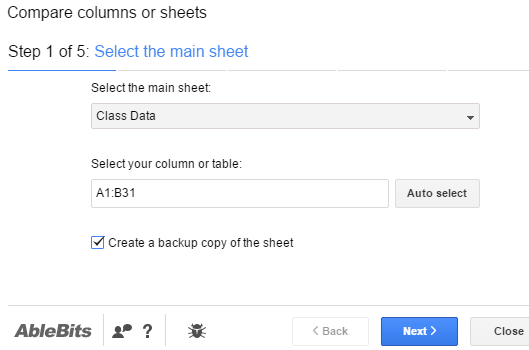 select main sheet and range