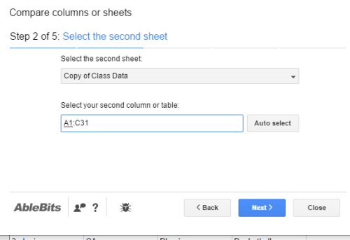 select second or same sheet and sheet range