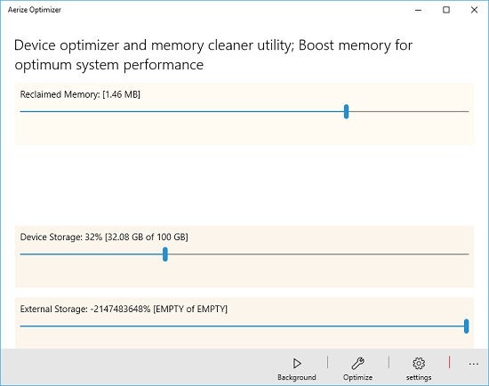 Aerize Optimizer main screen