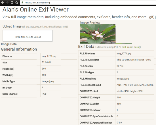 online EXIF data viewer