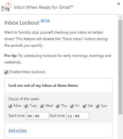 enable and configure inbox lockout feature