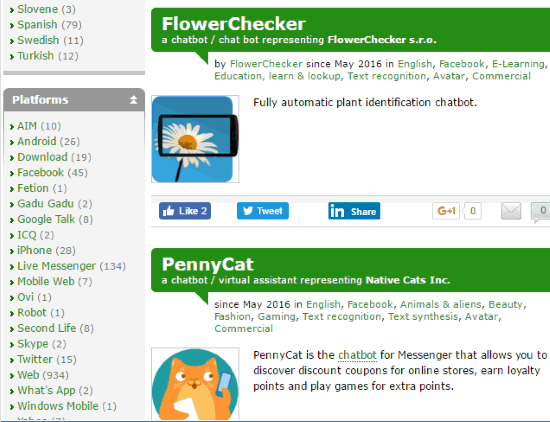 free online Facebook bot directories- Chatbots.org